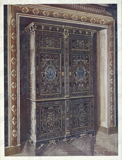 Furniture around the turn of the century 1900, Cabinet in ebony with inlays of engraved brass and white metal (1910, 1911), Armoire in ebony with inlays of engraved brass and white metal (1910, 1911) .jpg