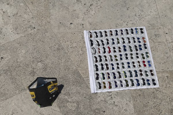 Sunglasses, Ray Ban counterfeits, display from an illegal street vendor in Rome, Italy, Europe