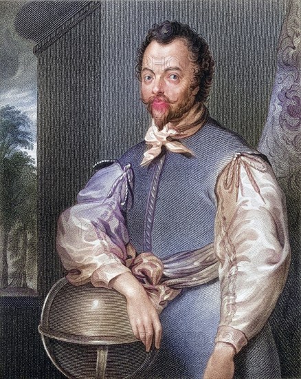 Sir Francis Drake c. 1540/3, 1596, English admiral. From the book Lodges British Portraits, 1823, Historical, digitally restored reproduction from a 19th century original, Record date not stated