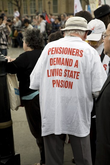 May Day march and rally at Trafalgar Square, London, England, UK May 1st, 2010 Pensioner protest against low state pensions