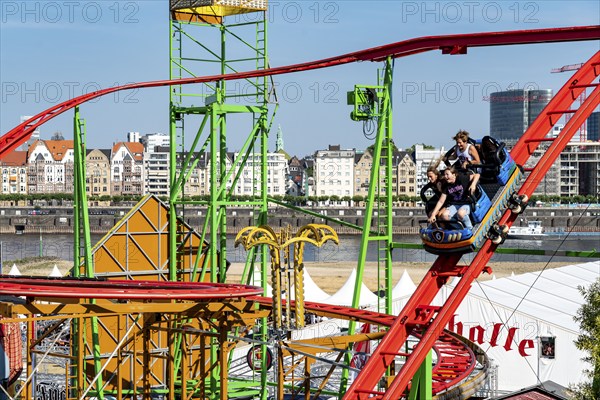 The Rhine Fair in Düsseldorf, in the Rhine meadows in the Oberkassel district, on the Rhine, Wild Mouse ride, North Rhine-Westphalia, Germany, Europe