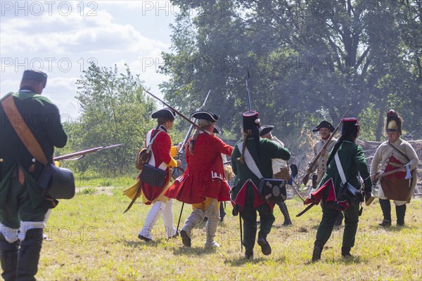 The Great Encampment near Mühlberg, also known as the Lustlager von Zeithain, was a grandiose troop display by Augustus the Strong, combined with a display of royal splendour, which took place from 31 May to 28 June 1730 not far from the towns of Riesa and Großenhain between the villages of Zeithain, Glaubitz and Streumen. Since 2022, a re-enactment has been taking place on the historic site, which is dedicated to recreating the camp of 1730, Zeithainer Lustlager, Zeithain, Saxony, Germany, Europe