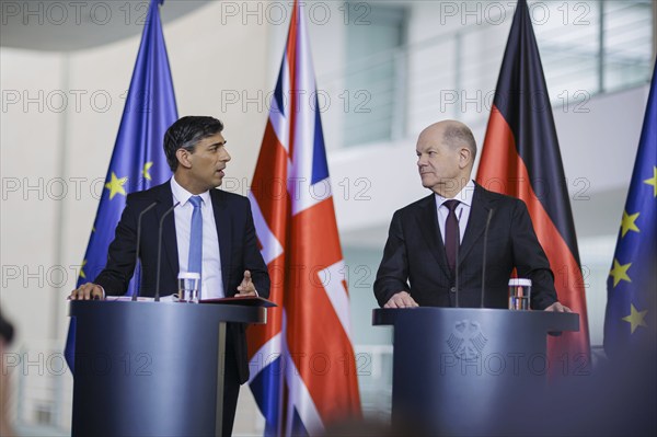 Olaf Scholz (SPD), Federal Chancellor, receives Rishi Sunak, Prime Minister of the United Kingdom of Great Britain and Northern Ireland, in the Chancellery. Berlin, 24.04.2024