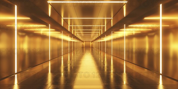 Futuristic long golden corridor. Generative Ai, AI generated