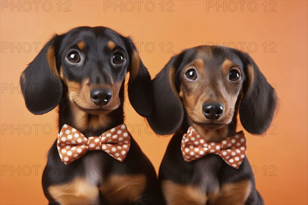 Pair of Dachshund dogs with bowties. KI generiert, generiert AI generated