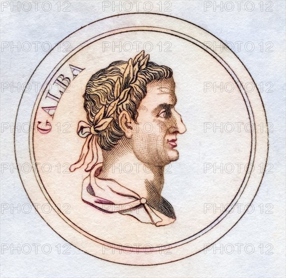 Servius Sulpicius Galba 3BC, 69BC alias Servius Sulpicius Galba Caesar Augustus Roman Emperor from the book Crabbs Historical Dictionary from 1825, Historical, digitally restored reproduction from an original from the 19th century, Record date not stated