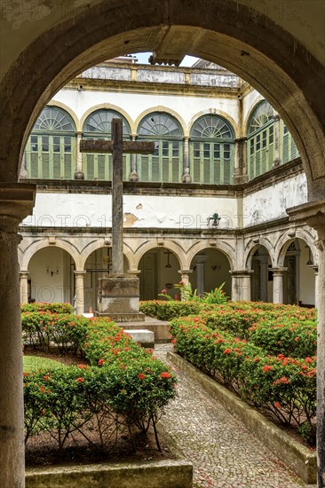 Garden and inner courtyard of a historic baroque church in the city of Recife, Pernambuco, Recife, Pernambuco, Brazil, South America