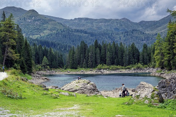 Obernberger See, mountain lake, landscape of the Stubai Alps, weather mood, cloud mood, Obernberg am Brenner, Tyrol, Austria, Europe