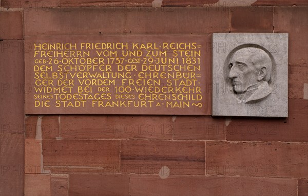 Memorial plaque and relief for Heinrich Friedrich Karl Reichsfreiherr vom und zum Stein, St Paul's Church, St Paul's Square, Frankfurt am Main, Hesse, Germany, Europe