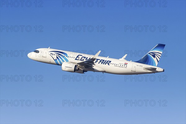 An Egyptair Airbus A320neo aircraft with the registration SU-GFQ at Munich Airport, Germany, Europe