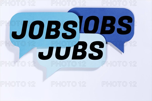 Jobs job as a symbol for work job search in speech bubbles communication business concept talk