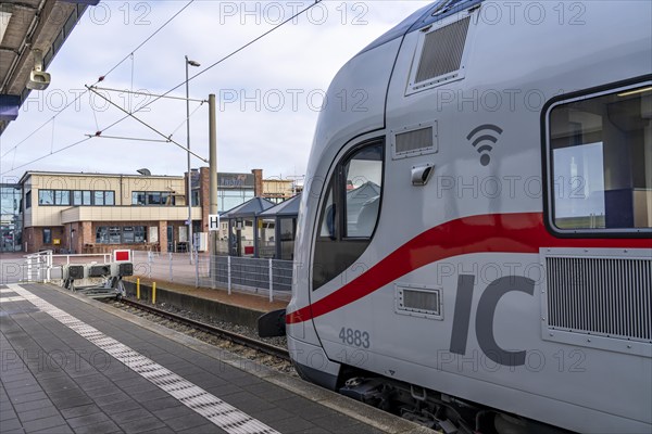 Norddeich-Mole railway station, at the ferry landing stage to the East Frisian islands of Norderney and Juist, IC railway station, Lower Saxony, Germany, Europe