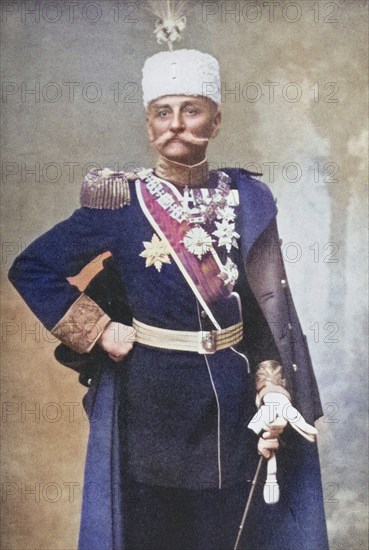 H.R.H. King Peter of Serbia, Peter Karadjordjevic I., 1844-1921, born in Belgrade, became the first constitutional monarch of Serbia, Historical, digitally restored reproduction from a 19th century original, Record date not stated