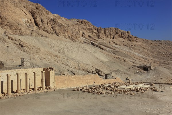 Part of the temple complex, mortuary temple of Hatshepsut, Hatshepsut Temple in Deir el-Bahari on the west bank of the Nile in Thebes, Africa, Egypt, Upper Egypt, Africa