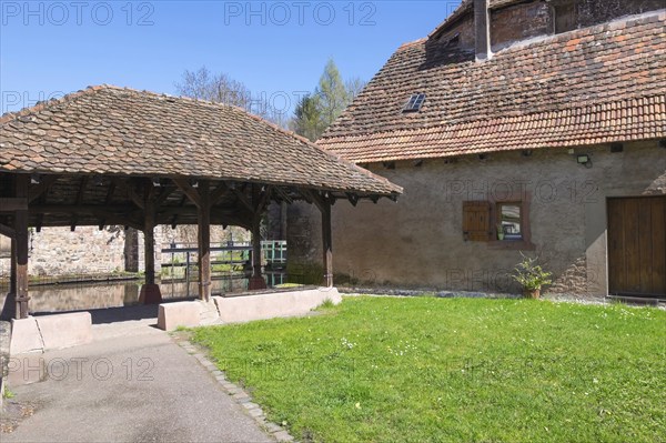 Le Bruch, historic wash house on the Lauter, Wissembourg, Northern Vosges nature park Park, Vosges, Alsace, France, Europe