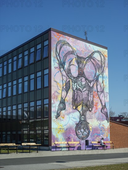 Erotic mural on a school building in Ystad by artist Carolina Falkholt, Skåne County, Sweden, Scandinavia, Europe