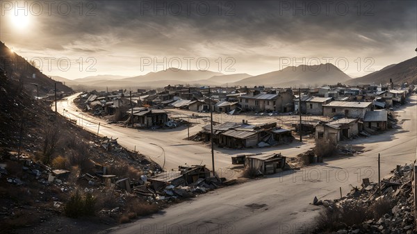 Ghost town with its deserted streets and empty homes a canvas of untold stories, AI generated