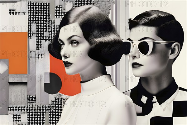 AI generated illustration a whimsically modern and antiquated fusion collage where monochrome archival images are juxtaposed with vibrant colors