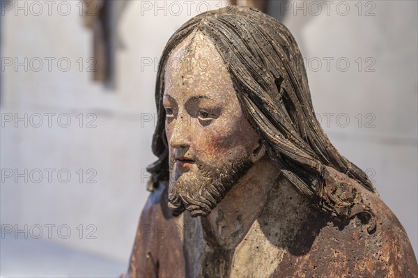 Head of Christ, detail of the Palmesel, wooden figure from around 1520, Diözesan Museum, . Rottenburg, Baden-Württemberg, Germany, Europe