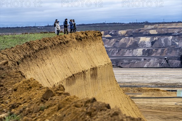 Garzweiler 2 open-cast lignite mine, people at the edge of the open-cast mine, near the hamlet of Lützerath, Erkelenz, North Rhine-Westphalia, Germany, Europe