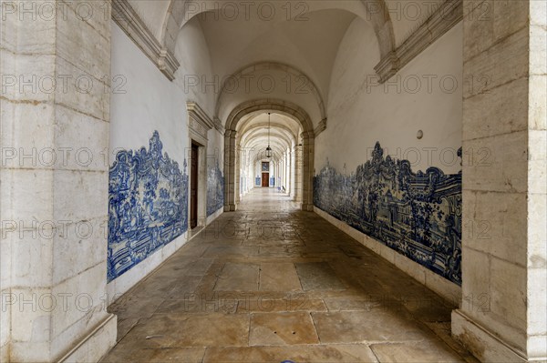 Church and Monastery of Sao Vicente de Fora, Cloister gallery with azulejo painted tiles, Lisbon, Portugal, Europe