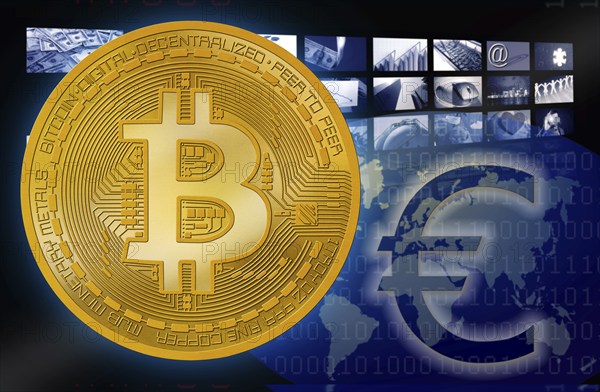 Bitcoin BTC against Euro symbol cryptocurrency background of my own copyright