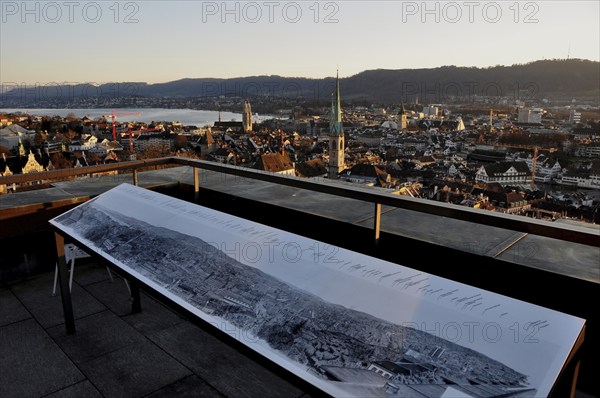 Panoramic view of the old city of Zurich from the roof of the Swiss Federal Institute of Technology ETH