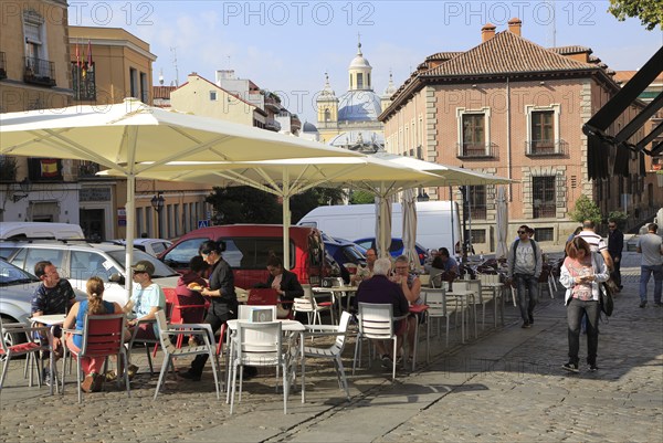 Pavement street cafe in La Latina barrio, Madrid city centre, Spain, Europe