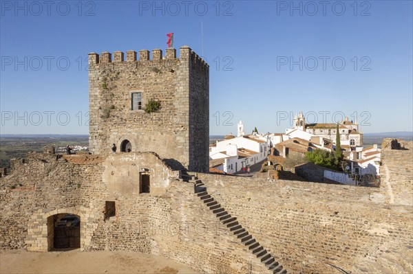 Historic walled castle in hilltop village of Monsaraz, Alto Alentejo, Portugal, southern Europe, Europe