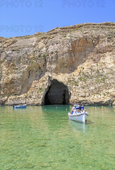 Boat trip at the Inland Sea tourist attraction, Dwerja Bay, island of Gozo, Malta, Europe