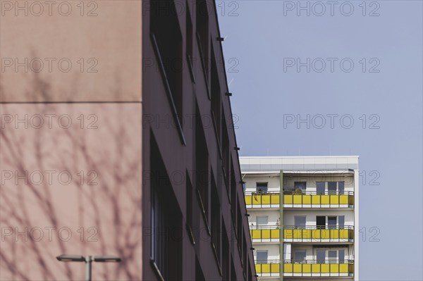 Prefabricated buildings with balcony, photographed in the Berlin district of Lichtenberg in Berlin, 29/02/2024