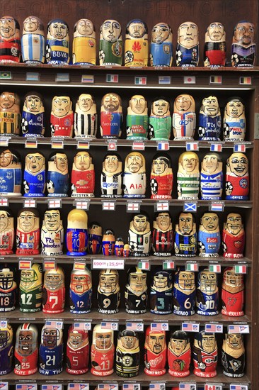 Souvenirs, matryoshka, matryoshka or babushka dolls are Russian dolls made of wood and colourfully painted, nestable, egg-shaped dolls with talisman character, Prague, Czech Republic, Europe