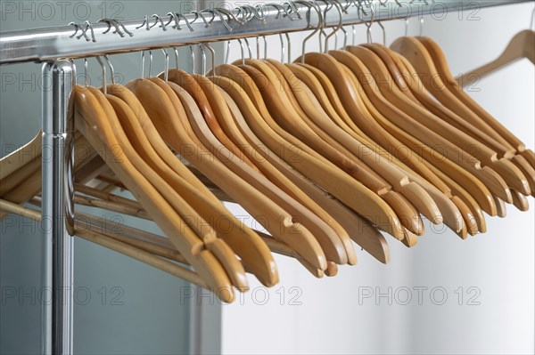 Wooden coat hanger in a cloakroom, Bavaria, Germany, Europe