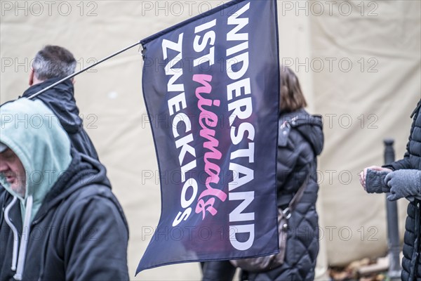 Demo by the group North Rhine-Westphalia Erwacht, a mixture of anti-vaccination activists, lateral thinkers, right-wing radicals, conspiracy theorists, nationalists, Essen, North Rhine-Westphalia, Germany, Europe