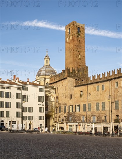 Torre della Gabbia, Cage Tower, and Acerbi palace seen from Piazza Sordello, Mantua, Mantova, Italy, Europe