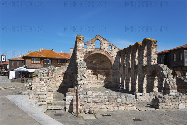 Ruins of an old building with arched windows under a clear sky, Church of St Sophia, Church of St Sophia, Unesco World Heritage Site, Black Sea, Nesebar, Nessebar, Burgas, Bulgaria, Europe