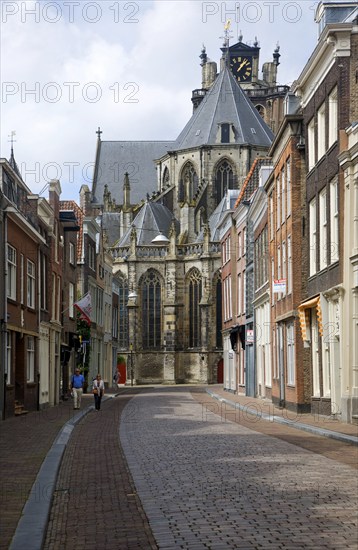 View from Grotekerksbuurt street Grote Kerk, cathedral church, Dordrecht, Netherlands