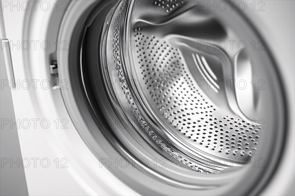 Close up of empty white washing machine. Generative Ai, AI generated