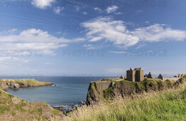 Dunnottar Castle is a ruined castle in Aberdeenshire, Scotland, photographed in September, United Kingdom, Europe