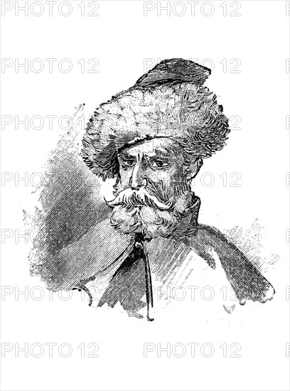 Hat and beard fashion for men in Russia in the 19th century, historical, digital reproduction of an original 19th century model