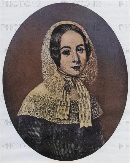 Fredrika Bremer, 1801-1865, Swedish writer born in Finland, Illustration from the book The Masterpiece Library of Short Stories, Historical, digitally restored reproduction from a 19th century original, Record date not stated