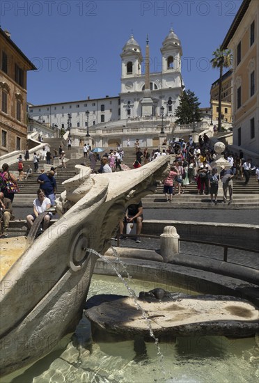 Spanish Steps and the church Santissima Trinita dei Monti, Santa Trinita dei Monti or Santissima Trinita al Monte Pincio, Holy Trinity on Mount Pincio, and the Obelisco Sallustiano, Rome, Italy, Europe