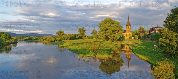 At the old harbour with St. Sturmius church Panorama Rinteln Germany