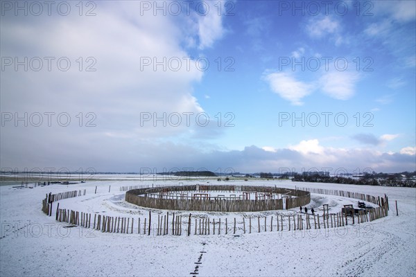 Pömmelte ring sanctuary in winter, prehistoric circular ditch complex, Pömmelte, Saxony-Anhalt, Germany, Europe