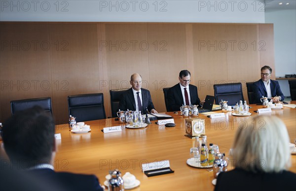 Federal Chancellor Olaf Scholz, (SPD), and Wolfgang Schmidt (SPD), Head of the Federal Chancellery and Federal Minister for Special Tasks, recorded during the Cabinet meeting at the Federal Chancellery in Berlin, 28 August 2024