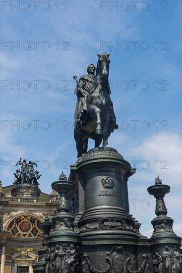 King John and Semper Opera House in the Old Town, architecture, attraction, famous, equestrian statue, opera, music, historical, history, architecture, building, UNESCO, World Heritage Site, culture, cultural history, reconstruction, renovation, tourism, city trip, building, baroque, Saxony, Dresden, Germany, Europe