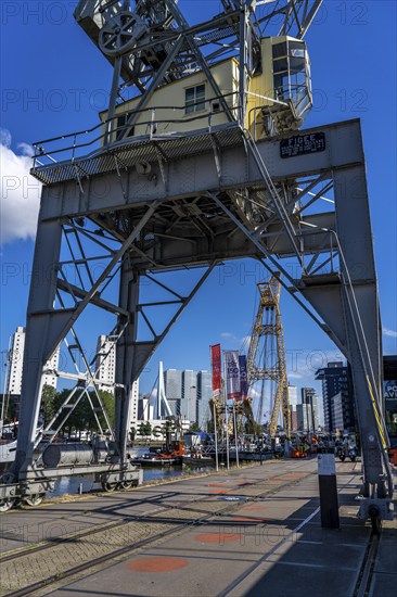 The Maritime Museum, outdoor area in the Leuvehaven, in Rotterdam, many old ships, boats, exhibits from the maritime sector, Netherlands