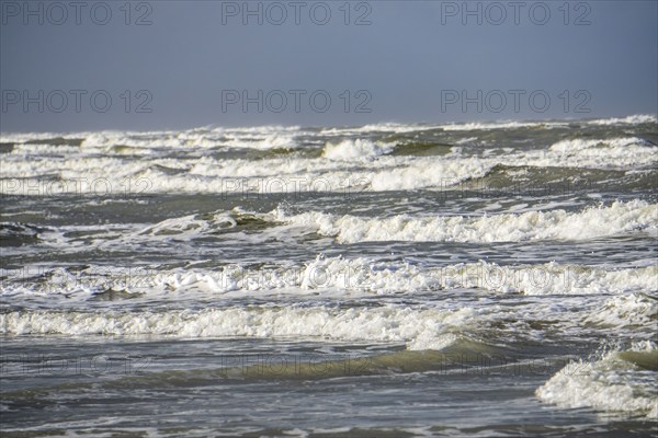 North Sea, Spiekeroog Island, autumn, North Sea beach, rising tide, waves, East Frisian Islands, Lower Saxony, Germany, Europe