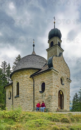 Lake chapel Maria am See, Obernberger See, mountain lake, landscape of the Stubai Alps, Obernberg am Brenner, Tyrol, Austria, Europe