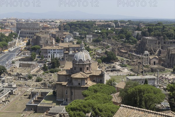 View from the Monumento Vittorio Emanuele II, Piazza Venezia, to the church of Santa Maria di Loreto, Rome, Italy, Europe